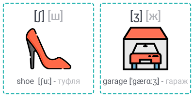 [ʃ] shoe (туфля) - [ʒ] garage (гараж)
